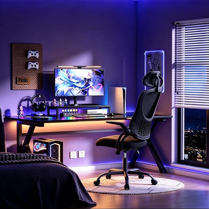 Ergonomic Desk Chair Comfy, Mesh Office Chair, for Home Office | Adjustable Headrests, Flip-up Arms, Breathable Mesh High-Back, Swivel Wheels, for Adults, Black - Image 8