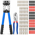 Battery Cable Lug Crimping Tool Kit, AWG 10-1/0 Gauge Wire Crimper, Battery Cable Crimper Tool with Cable Cutter, 64pcs Copper Wire Lugs, 70pcs Heat Shrink Tubes by JOYUMY