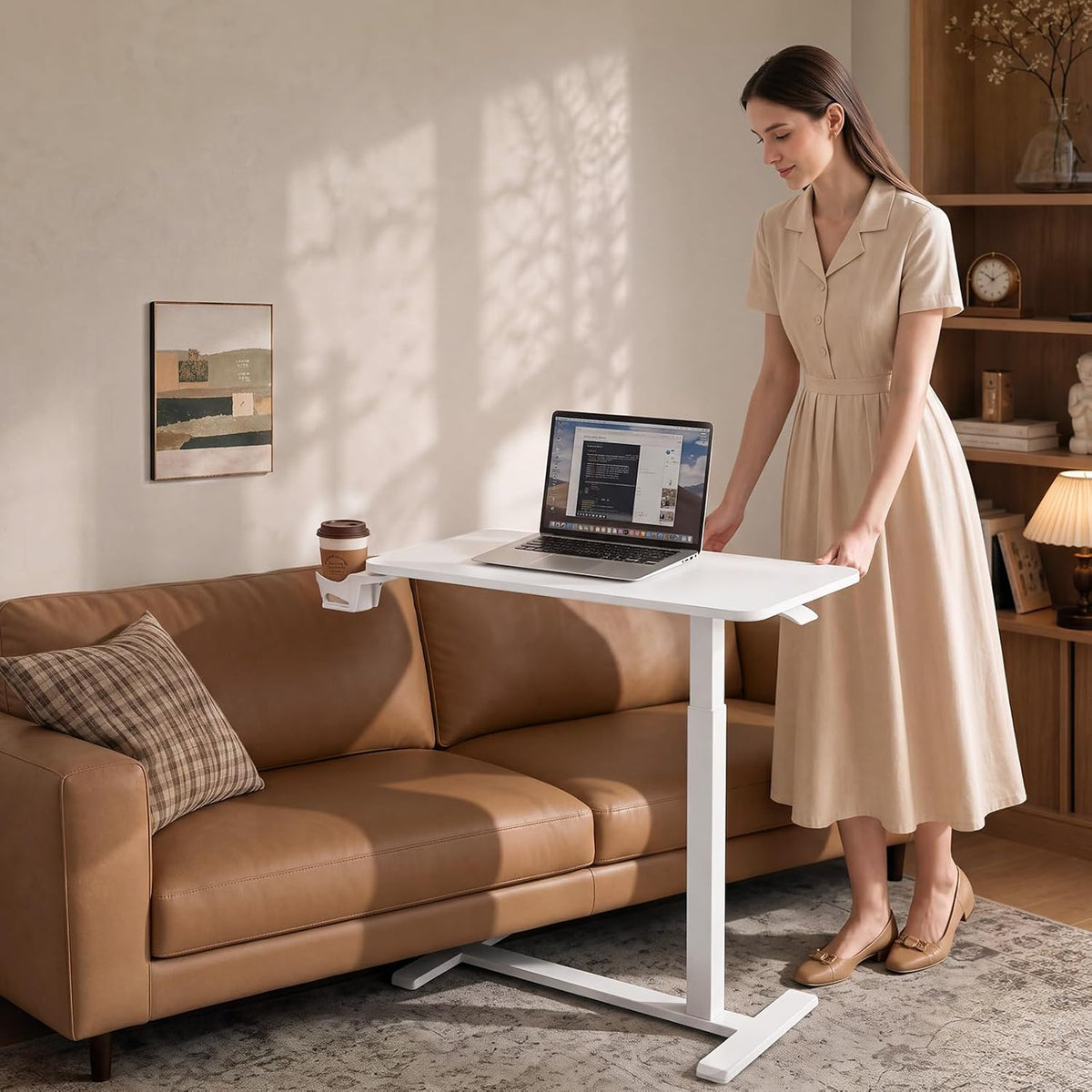 VEVOR Overbed Table 31.5"W x 15.7"D Mobile Bedside Table with Hidden Wheels - Image 2