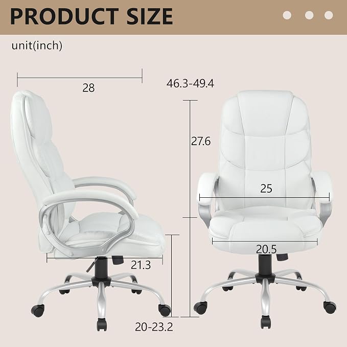 FDW Office Chair Computer High Back Adjustable Ergonomic Desk Chair Executive PU Leather Swivel Task Chair with Armrests Lumbar Support (Beige) - Image 3