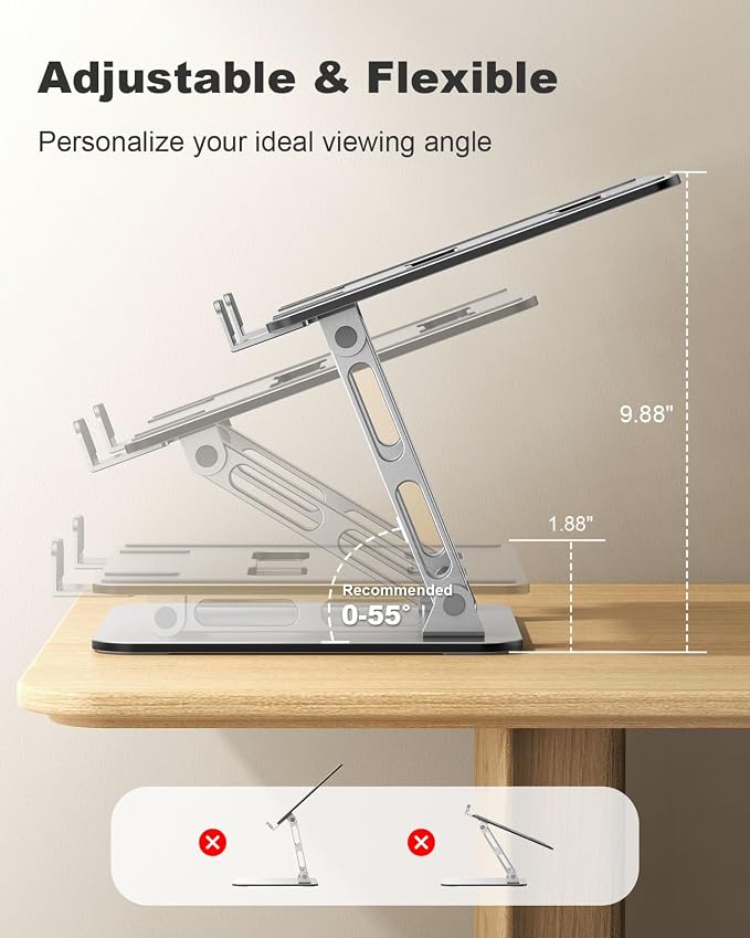 RIWUCT Laptop Stand for Desk Adjustable Height, Ergonomic Laptop Riser Holder with Dual-bar Support, Portable Computer Notebook Stand for MacBook Air Pro, Dell XPS, HP (10-16") - Image 4