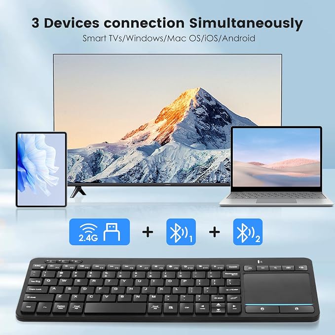 Multi-Device Wireless Bluetooth Keyboard with Touchpad-QWERTY | Wireless Keyboard with Multi--Touch Big Size Trackpad,Support 3 Devices for PC,Windows, Android, Chrome OS, Laptop, Tablet - Image 4