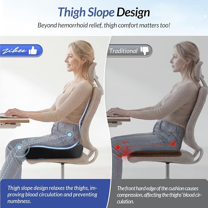 6" Thickened Donut Pillow Seat Cushion, Ergonomic Hemorrhoid Pillow with Widened Cutout for Tailbone,Sciatica Pain Relief & Postpartum, Memory Foam Office Chair Cushion for Long Sitting at Home - Image 6