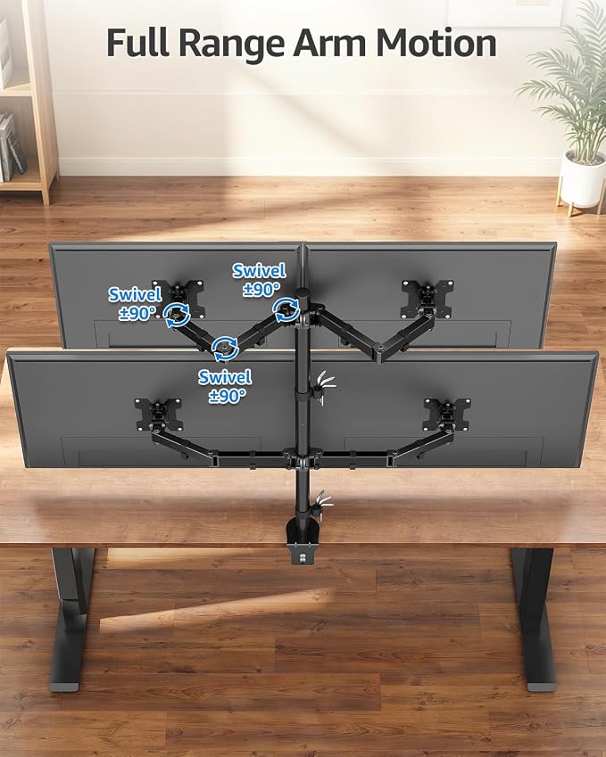 MOUNTUP Quad Monitor Stand, 4 Monitors Desk Mount for 17 to 32 inch Computer Screens, Fully Adjustable Stacked Mount with Tilt Swivel, 4 Heavy Duty Monitor Mount, Holds up to 17.6lbs per Arm - Image 6