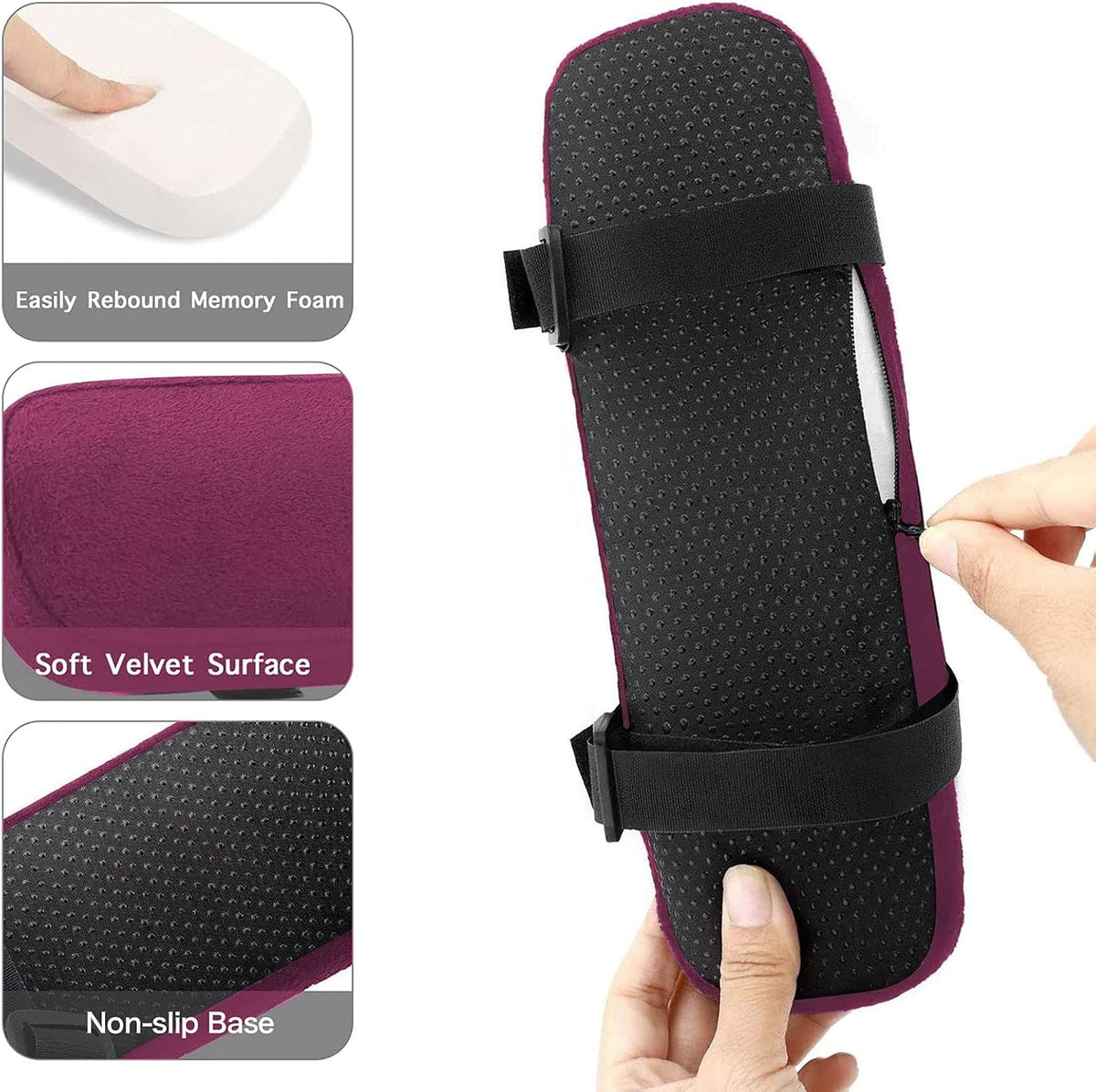 MOSISO Chair Armrest Pads, Home/Office Chair Arm Rest Covers, Wine Red - Image 2