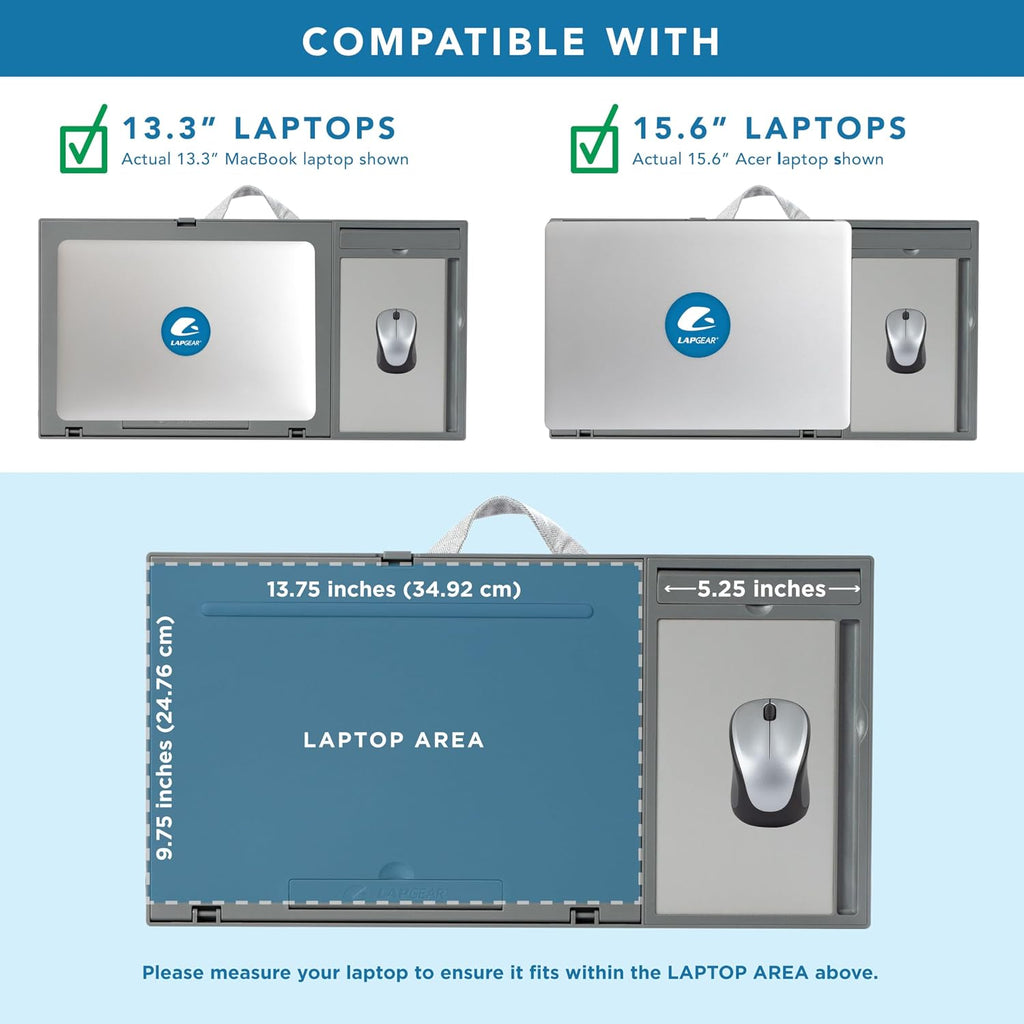 LAPGEAR Ergo Pro Lap Desk with 20 Adjustable Angles, Mouse Pad, and Phone Holder - Gray - Fits up to 15.6 Inch Laptops and Most Tablets - Style No. 49405 - Image 3