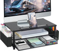 AUPSEN Wood Computer Monitor Stand Riser, 2-Tier Black Desk Organizer with Drawer, Pen Storage & Phone Holder ，Office Desk Accessories Desktop Organizer for Office Supplies (Black) by AUPSEN