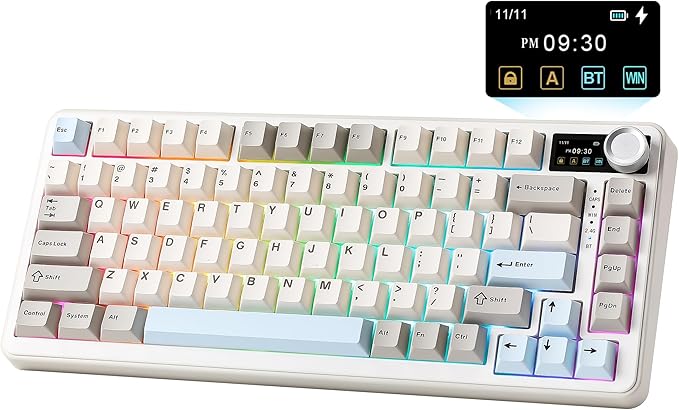 YUNZII B75 PRO MAX 75% Mechanical Keyboard (Beige,Candy Switch) | QMK/VIA, Wireless Keyboard with Screen and Knob, Custom Hot Swap, Gasket Mount, Creamy Switches, RGB for Gaming/Win/Mac by YUNZIIMECHANICALKEYBOARD
