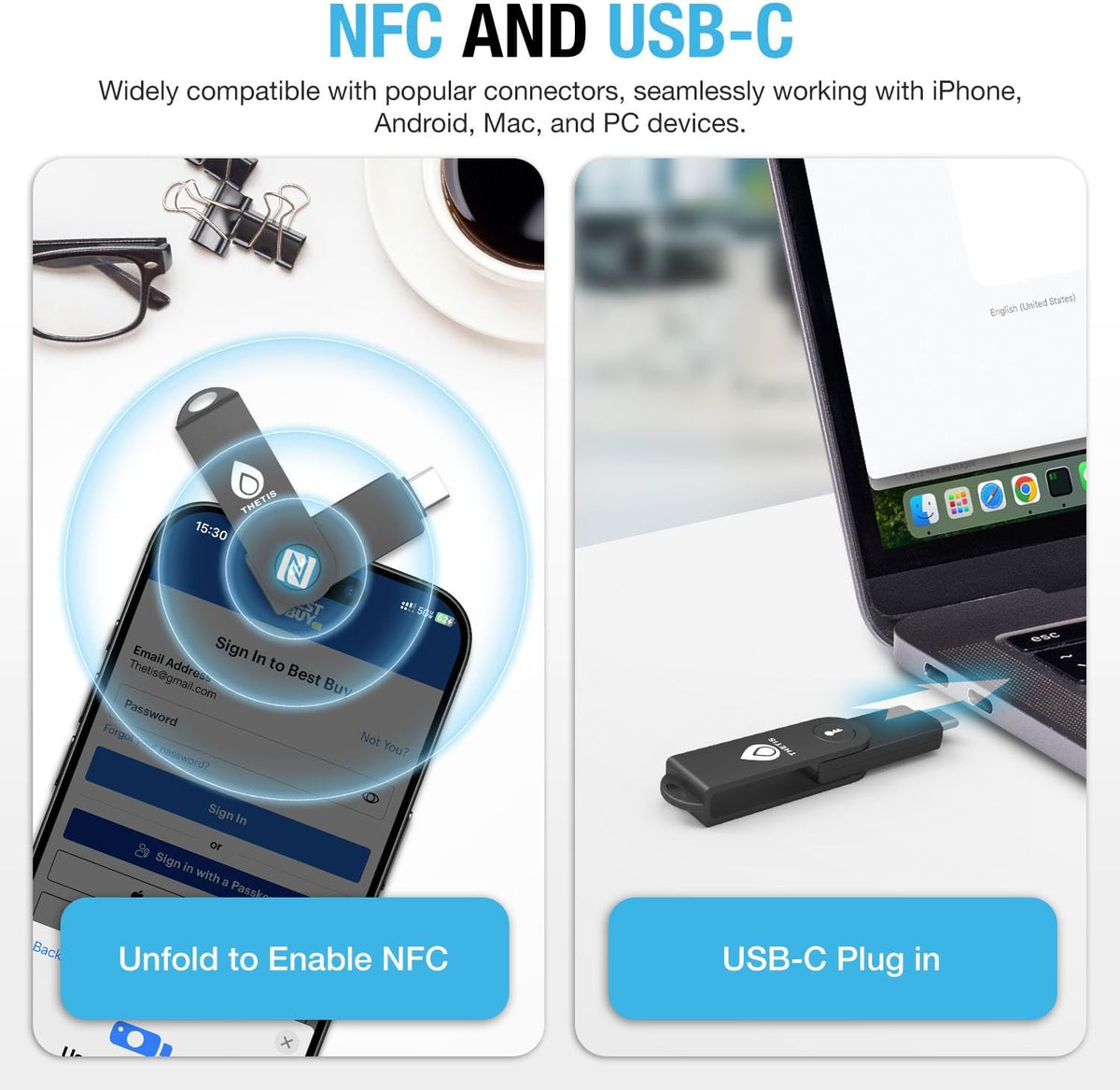 Thetis PRO-C for Business - USB C FIDO2 Security Key L1 MFA & Passkey Access for School ERP, Employee Online Account, Compatible with Coinbase Google Workspace Apple ID Window Salesfore - 2 Pack - Image 4