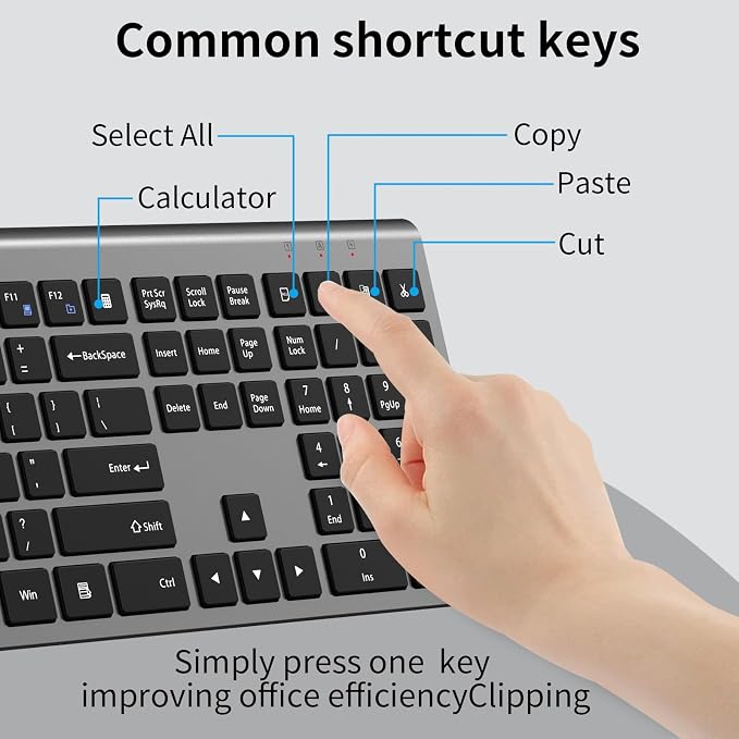 Slim Silent Full Size Wireless Keyboard Mouse Combo Space Grey | With calculator key, 2400 DPI quiet mouse, USB cordless set, compatible with Windows, Mac, Laptop & PC - Image 3