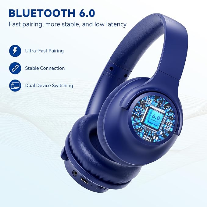 KVIDIO Bluetooth Headphones Wireless Over Ear Headsets 65H Playtime | Deep Bass, HiFi Stereo, Bluetooth 6.0, Microphone, Comfortable Fit, Foldable, Lightweight, Low Latency for Travel Home Office - Image 7