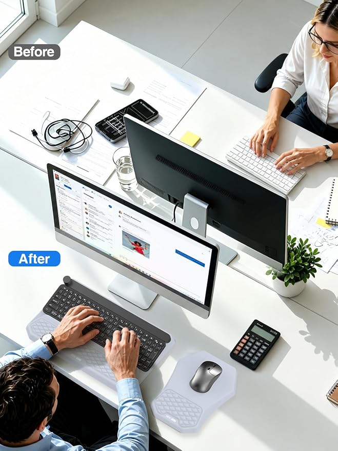 Ergonomic Wrist Rest with Keyboard Stand and Mouse Pad for Easy Typing | Keyboard Holder with Storage Slot, Mousepad for Carpal Tunnel Pain Relief with Massage Bulge and Slow Rebound Memory Foam - Image 6