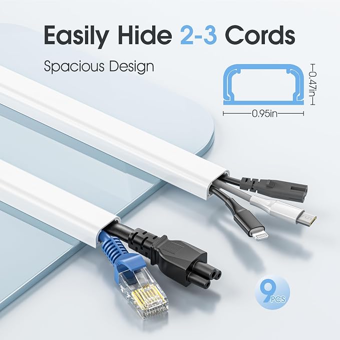 141in Cord Hdier for Wall, Paintable Wire Covers for 2 Cords TV on Wall, Medium Cable Management Kit, Cable Hiding for Wall White, W0.95in H0.47in - Image 2