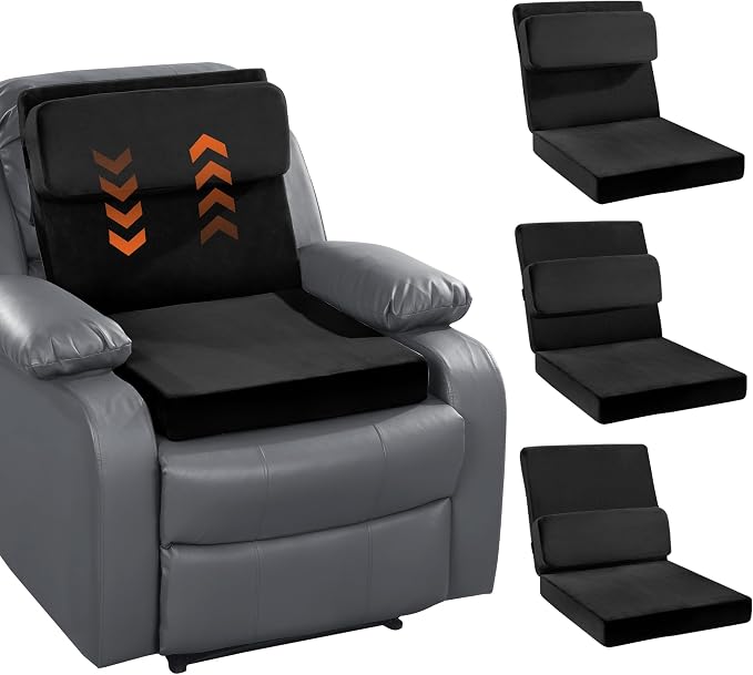 HOMBYS Recliner Seat Cushion with Lumbar Support Pillow and Adjustable Headrest, Medium Firm Foam Filling Chair Pad and Back Support, Non-Slip Design for Comfort and Pressure Reduce, Black by HOMBYS