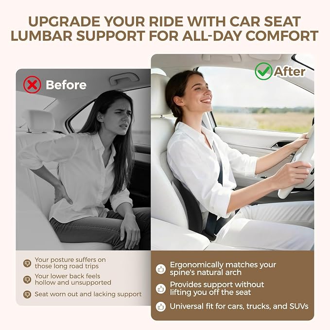 BEBAS Ergonomic Memory Foam Lumbar Support Pillow for Car, BlackGray | Back Support for Lower Pain Relief, Lumbar Cushion with Fixed Ring, Breathable Washable Cover, Fits for Driving, Office - Image 6