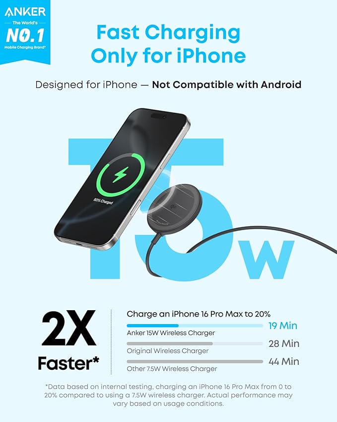 Anker Zolo MagSafe-Compatible Wireless Charger with Qi2 15W Fast Charging | Qi2-Certified Charging Pad for iPhone 17 - 12 Series, AirPods, and More (2-Pack, Adapter Not Included, Not for Pixel, Black) - Image 2