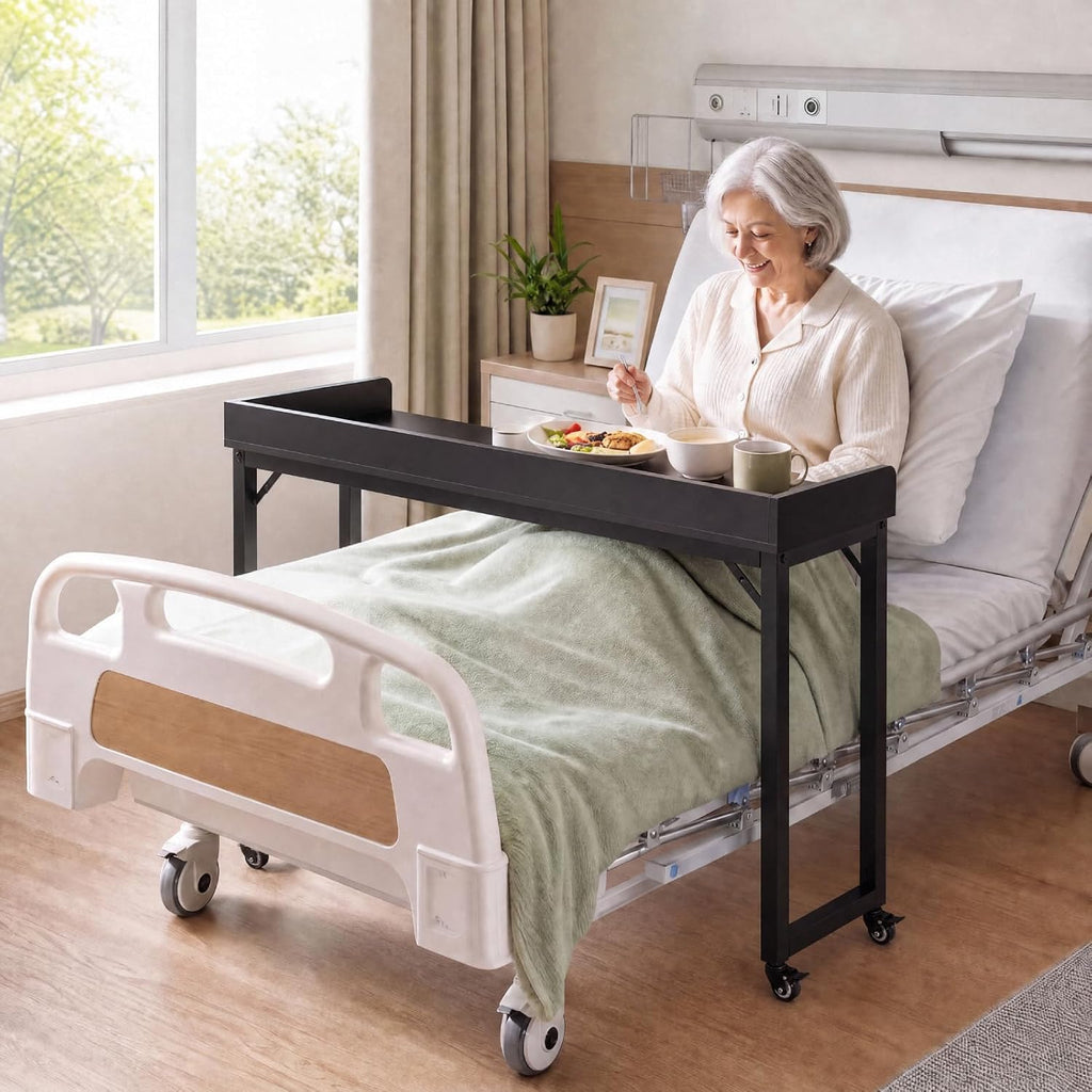 Clevich Overbed Table with Wheels, 16" D x 71" W x 41" H Mobile Bed Desk - Image 7