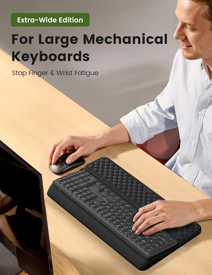 Vaydeer Extra-Large Wrist Rest with Keyboard Stand, Ergonomic Wrist Support Pad, Soft Memory Foam Wrist Cushion for Mechanical 100% Full-Size Keyboard, Carpal Tunnel Pain Relief, Green - Image 3