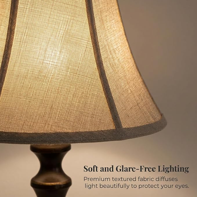 Traditional Table Lamp, Brown Farmhouse Desk Lamp with Fabric Shade - Image 4