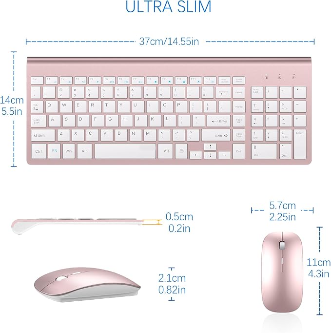 Wireless Keyboard and Mouse Ultra Slim Combo, TopMate - Rose Gold White | 2.4G Silent Compact 2400DPI Mouse and Scissor Switch Keyboard Set with Cover, Batteries Included, for PC/Laptop/Windows/Mac - Image 6