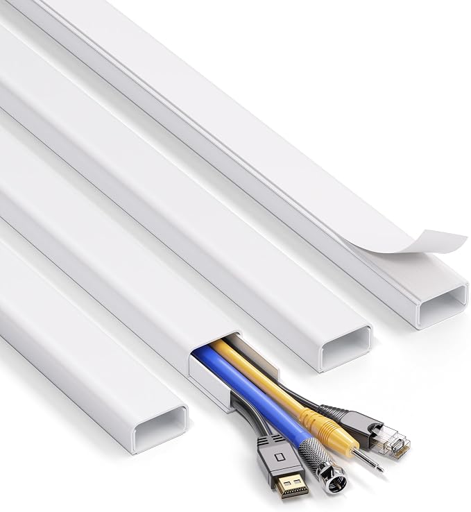 ZhiYo 66" Cord Covers for Wires on Wall, White Cord Hider, 1.2" W x 0.7" H | Fits 3-4 Cords, Premium Paintable Raceway for Wall-Mounted TV, Self-Adhesive Wire Hider for Extension Cords & Ethernet Cables by ZhiYo