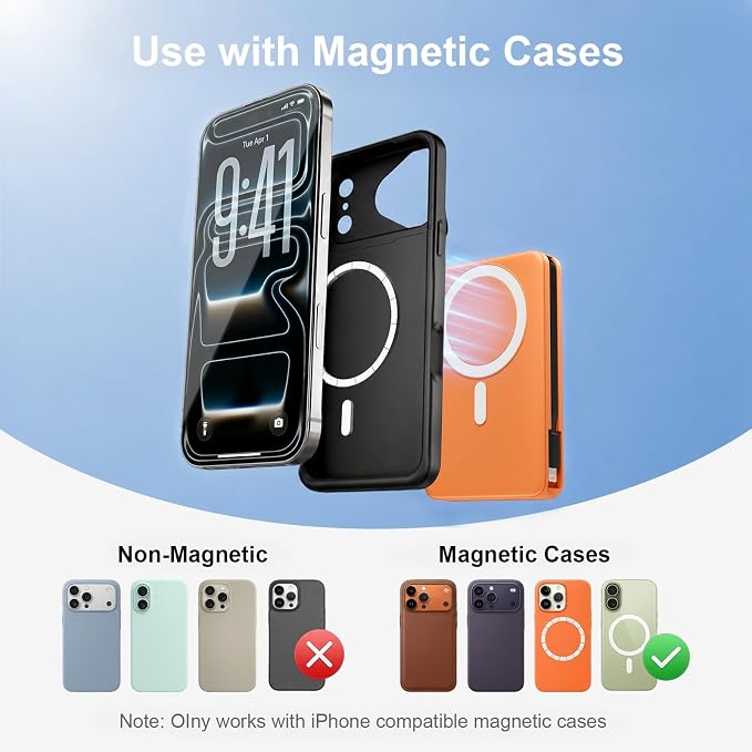 10000mAh Magnetic Wireless Power Bank, 5-in-1 Portable Charger with 2 Built-in Cables, 22.5W PD Fast Charging Magnetic Battery Pack for iPhone 17/16/15/14/13/12 and All Series ，White - Image 3