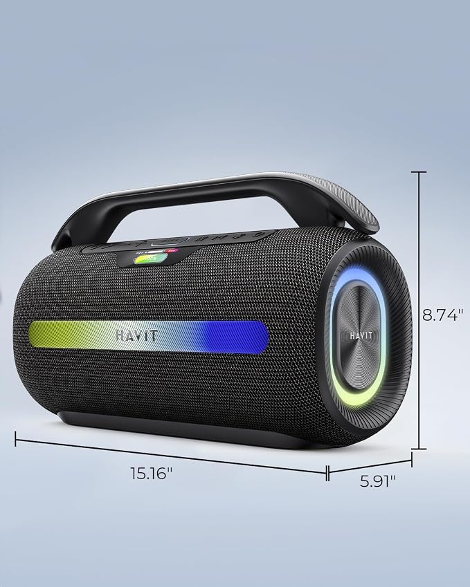 havit Outdoor Bluetooth Speaker, 120W Peak Loud Speakers with Deep Bass, Portable Wireless Speaker IPX6 Waterproof, RGB Light, 12H Playtime, TWS Stereo, EQ, for Party, Beach, Camping, Backyard, Garage - Image 10