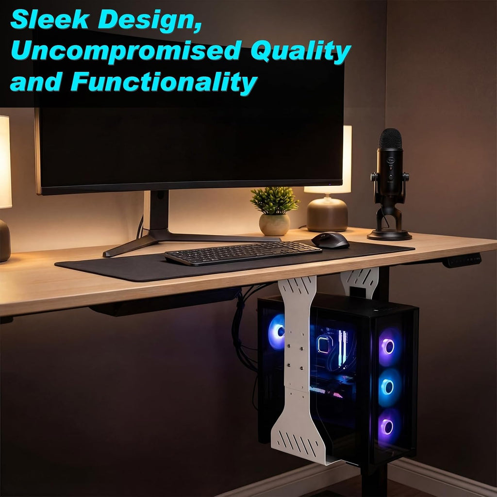 Heavy Duty Adjustable Under Desk PC Holder 7.5 to 12 Inch Wide, Supports up to 80 Lbs Load Capacity, Under Desk PC Mount, Wall Mount Space Saving Computer Case Tower Holder-White - Image 7