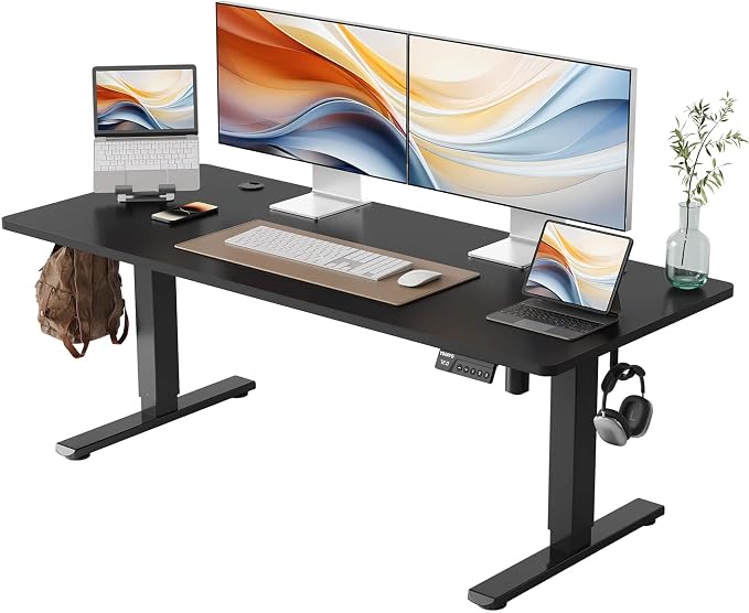 YIHAYO Low Height Adjustable Desk, Lifts 18.1-28.3 Inches, Electric Standing Desk for Short People, 55 x 24 Inches Computer Table with Splice Board for Home Office, Black by YIHAYO