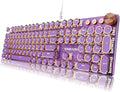 EWEADN Wired Typewriter Mechanical Keyboard, Low Noise Pink Switch Retro Punk Keyboard with Media Knob, White Backlit, Metal Panel, 104-Key Round Keycaps Cute Keyboard for Windows PC -Purple by SEUNKWANG