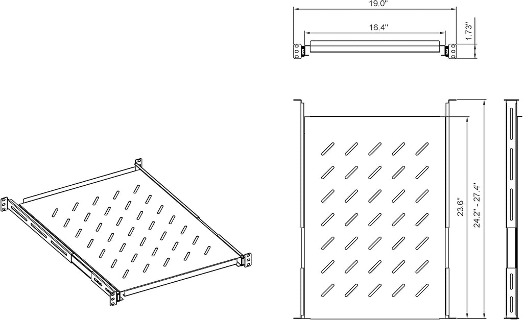 Aeons 1U 19-inch Sliding Rack Server Shelf Vented 4 Post Rack Mount 24" Shelf Adjustable Mounting Depth 24.2 – 27.4 inches, for IT Data Network Cabinet Enclosure Equipment - Image 6