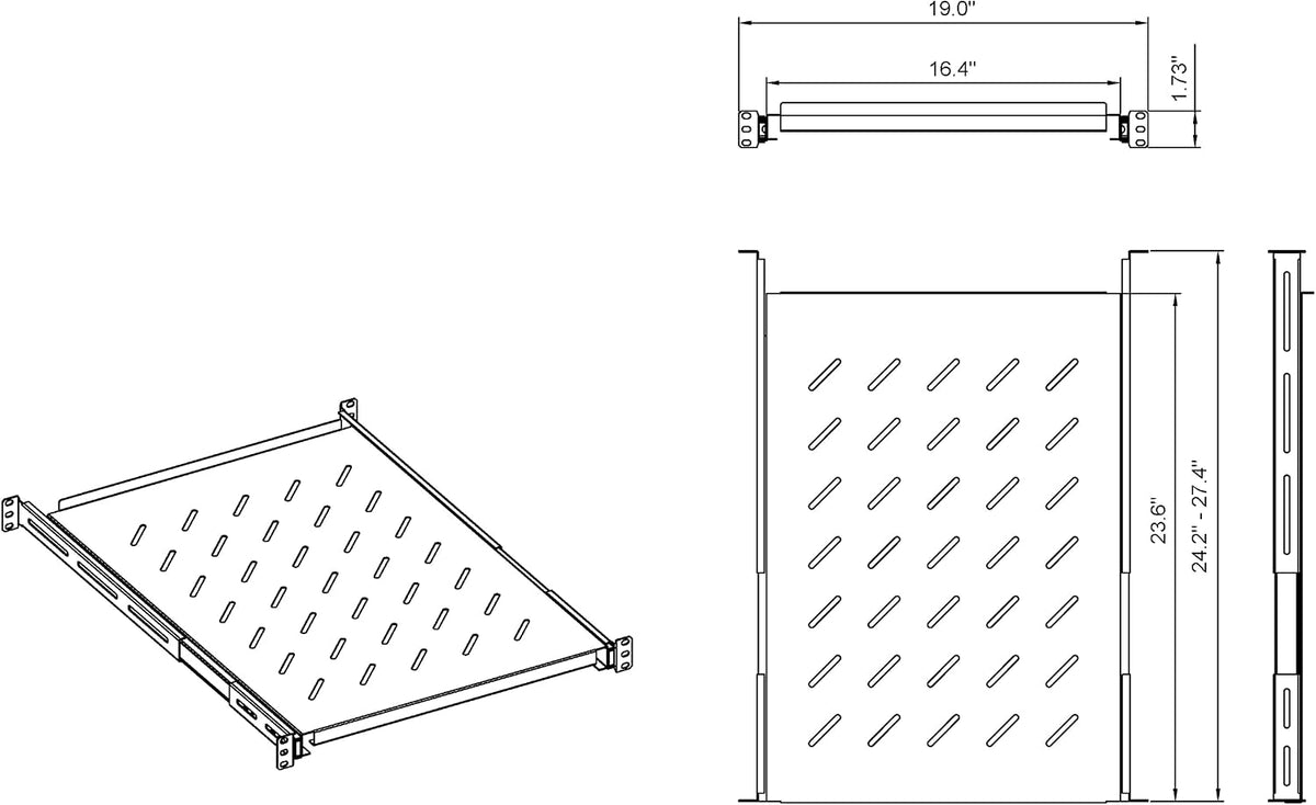 Aeons 1U 19-inch Sliding Rack Server Shelf Vented 4 Post Rack Mount 24" Shelf Adjustable Mounting Depth 24.2 – 27.4 inches, for IT Data Network Cabinet Enclosure Equipment - Image 6