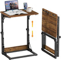 Folding TV Tray Table, Adjustable Height TV Trays for Eating on Couch | TV dinner tray table with tablet & phone slots,c shaped end table,laptop desk for sofa,bedside,recliner,dining,working,gaming by BeGyoku