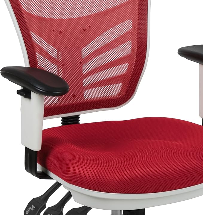 Flash Furniture Mid-Back Mesh Executive Office Chair, White/Red | Adjustable Armrests, 360° Swivel, Height Adjustable, Commercial Grade - Image 8