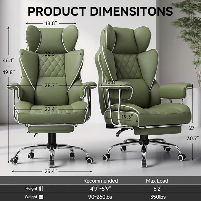 GTPLAYER Gaming Chair,Office Chair with Pocket Spring Lumbar Support, Ergonomic Comfortable Wide Office Desk Computer Chair with Outward Fixed Soft Armrests and Footrest (Fabric, Green) - Image 3