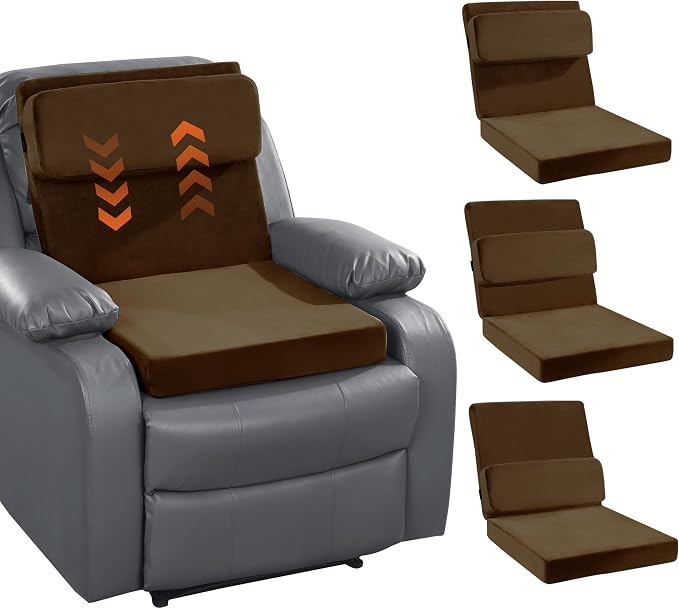 HOMBYS Recliner Seat Cushion with Lumbar Support Pillow and Adjustable Headrest, Medium Firm Foam Filling Chair Pad and Back Support, Non-Slip Design for Comfort and Pressure Reduce, Brown by HOMBYS
