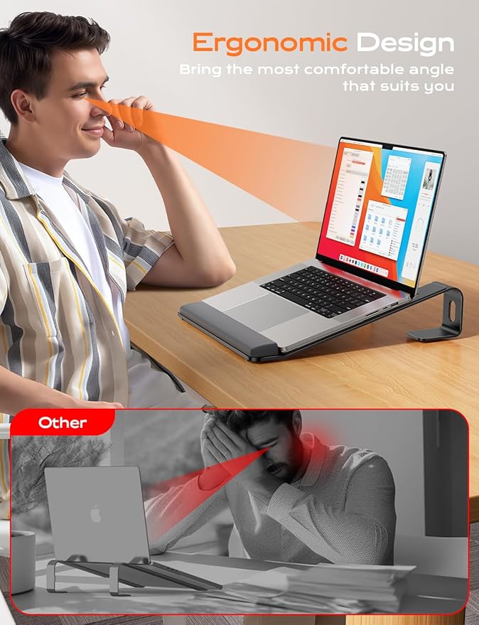 LOXP Laptop Stand for Desk, Aluminum Laptop Riser Holder with Wrist Support | Removable Notebook Stand Ventilated Cooling Computer Riser Ergonomic Lectern Mount Compatible with 10-17” Laptops - Image 4