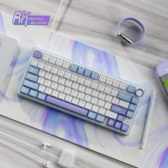 RK ROYAL KLUDGE R75 Mechanical Keyboard Wired with Volume Knob, 75% Custom Gaming Keyboard Gasket Mount RGB Backlit with Software, Cherry Profile, Hot Swappable Silver Switch, PBT Keycaps - Image 9