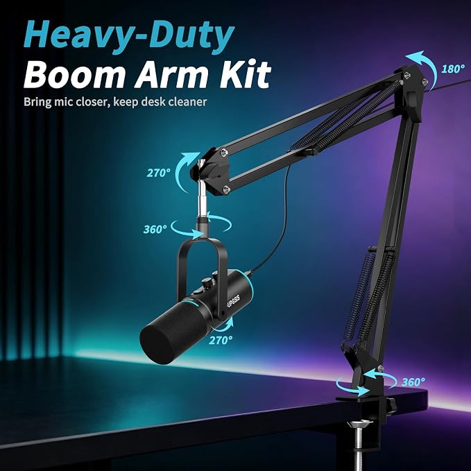 PUPGSIS XLR/USB Podcast Microphone, Gaming Mic with Mute Button, Reverb Effects, Noise Cancellation, Boom Arm Stand, Headphones Jack, Dynamic Microphone for Streaming/Recording/Gaming/Vocal-Black - Image 7