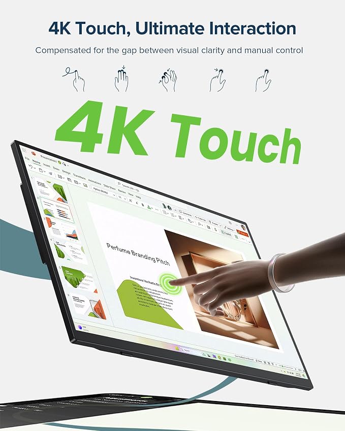 EVICIV Portable Monitor 4K Touchscreen 15.6", 3840 * 2160 UHD, 125% sRGB | 10-Point Touch Laptop Monitor, 2000:1, USB-C & MINI HDMI, VESA & Stand, Ultra-Slim Travel Screen for Computer, Game Consoles - Image 2