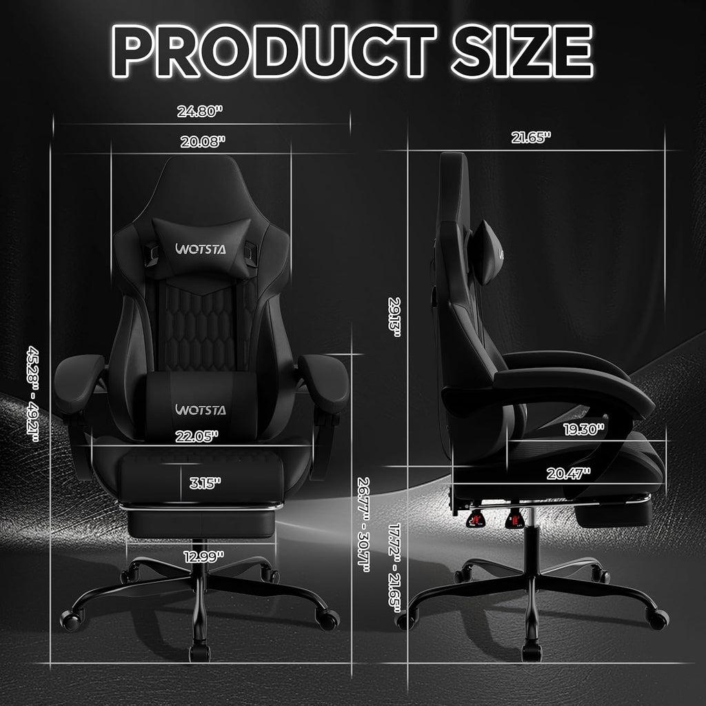 Gaming Chair with Footrest, High Back Gaming Chairs PVC Leather Ergonomic Gamer Chair with Adjustable Headrest Lumbar Support Racing Style Video Gaming Chair for Office/Home (Black) - Image 3