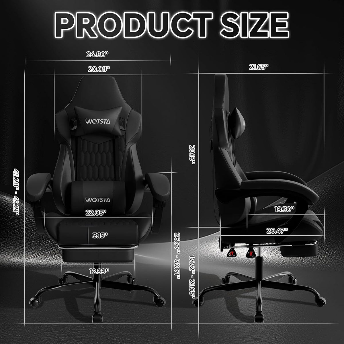 Gaming Chair with Footrest, High Back Gaming Chairs PVC Leather Ergonomic Gamer Chair with Adjustable Headrest Lumbar Support Racing Style Video Gaming Chair for Office/Home (Black) - Image 3