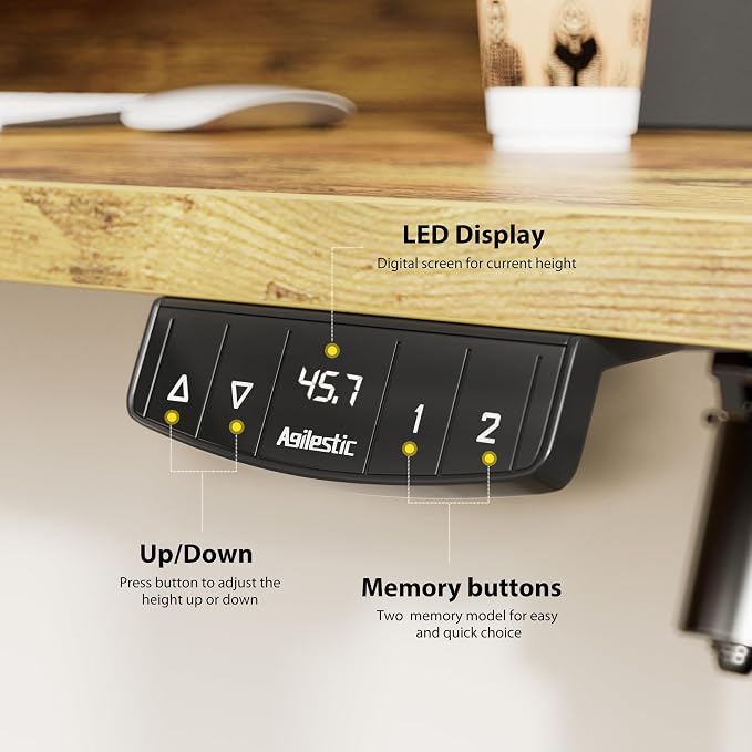 Agilestic 55 * 24 Inch Electric Standing Desk with Drawers, Rustic Brown | Electric Height Adjustable, 2 Storage Drawer, Monitor Stand, Sturdy Steel Frame, Memory Presets, Hooks, 154 lbs, Splice Board - Image 6