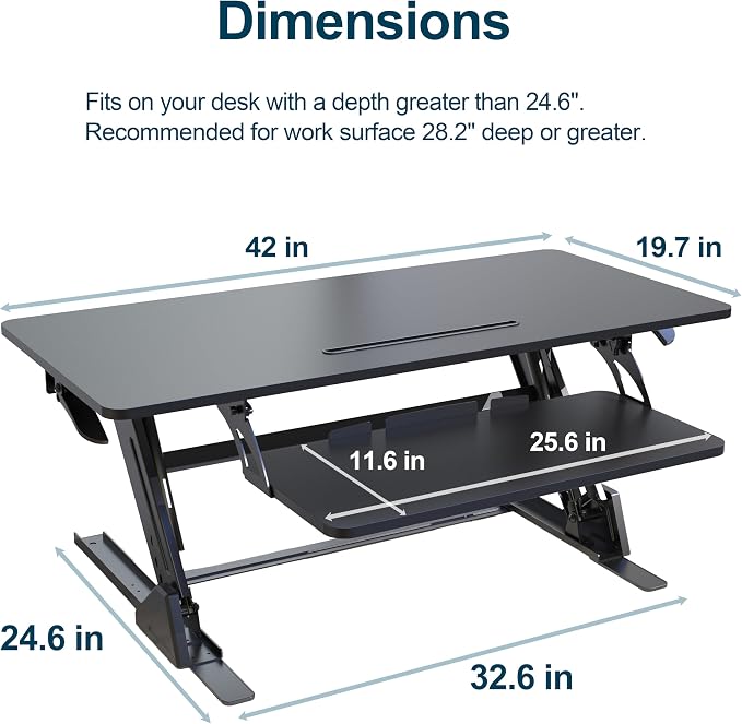 42 inch Stand Up Desk Converter, Height Adjustable Sit Stand Desk Riser, Black, 42PB - Image 3