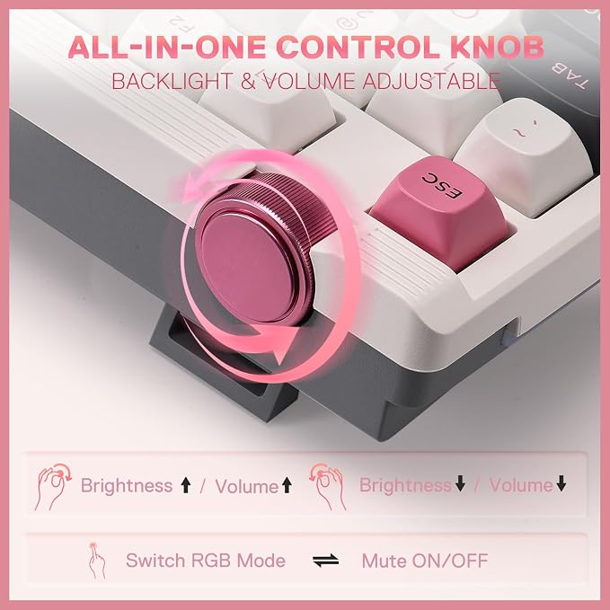 Redragon K729 80% Wired Gasket RGB Gaming Keyboard, 87 Keys TKL Mechanical Keyboard w/Knob Control, Mix-Color PBT Keycaps, Hot-Swap South-Facing Socket & 5-Layer Dampener, Custom Linear Switch - Image 6