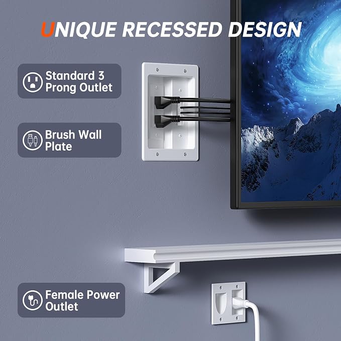 in Wall Cable Management Kit, Cable Concealer Kit for Wall Mounted TV, Recessed Outlet with TV Cord Hider for Power Cables & Low Voltage Cables, Fits All Plugs - Image 3