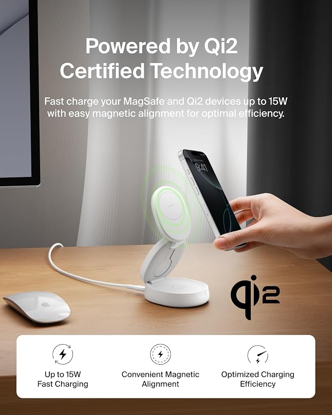 Belkin Qi2 15W Wireless Fast Charging Station, 3 in 1 iPhone Charger | Fast Charging, MagSafe Compatible, iPhone 17/16/15, Apple Watch, AirPods, Travel Charger, Magnetic - Image 4