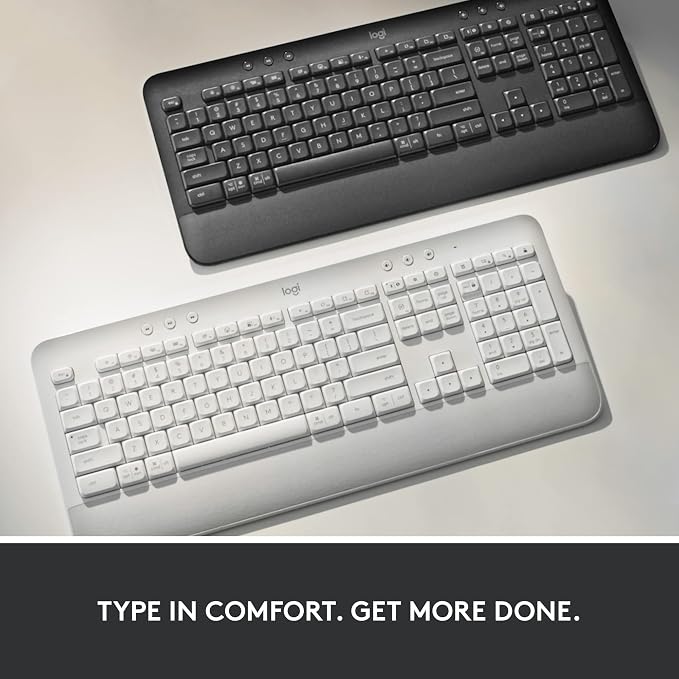 Logitech Signature K650 Comfort Full-Size Wireless Keyboard - Graphite | Full-size with wrist rest, BLE Bluetooth or Logi Bolt USB receiver, deep-cushioned keys, numpad, PC and Mac compatible - Image 8
