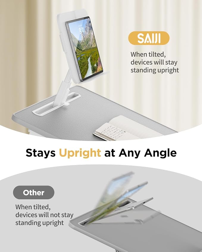 SAIJI Laptop Desk for Bed [XXL Extra Large] with Upgraded Book Stand | Multi-Purpose Lapdesk Bed Tray Desk for Working Writing Reading Drawing (Grey) - Image 3