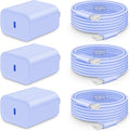 20W Fast Charger for iPhone 17/16/15 with 10FT Cable [3-Pack] - Purple | USB-C Wall Charger & C-to-C Cable, Compatible with iPhone 17/16/15 Series, USB-C iPad Pro/Air/Mini & More by CXX